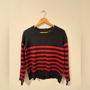 The Kooples Black and Red Striped Crew Neck Sweater